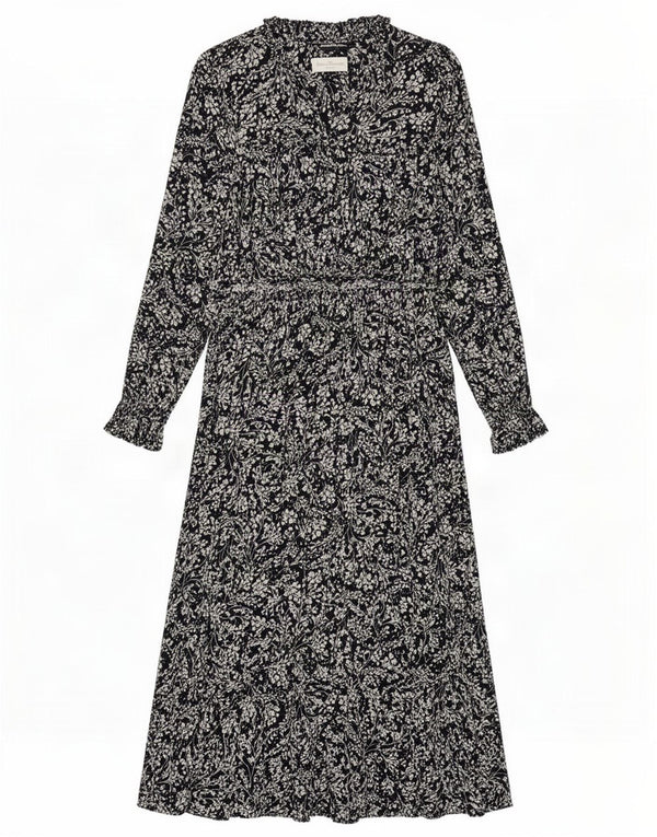Vestido maxi feminino de manga comprida Marks & Spencer Reino Unido 10 pequeno azul marinho floral
