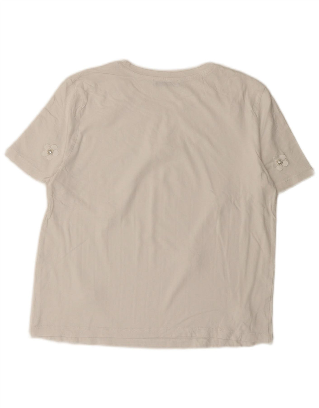 Camiseta feminina Zara UK 14 médio branco floral
