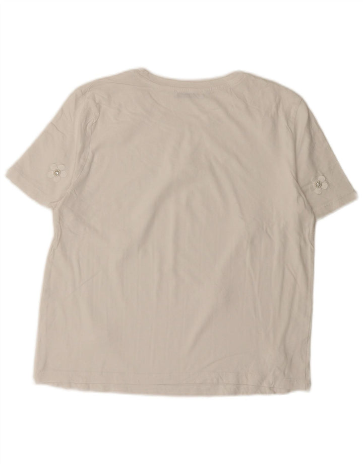 Camiseta feminina Zara UK 14 médio branco floral