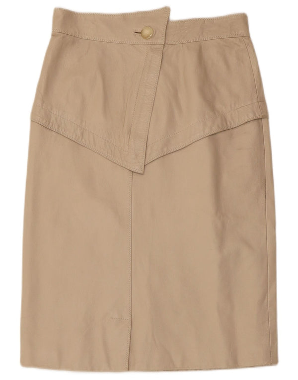 Saia de couro feminina vintage W28 médio bege