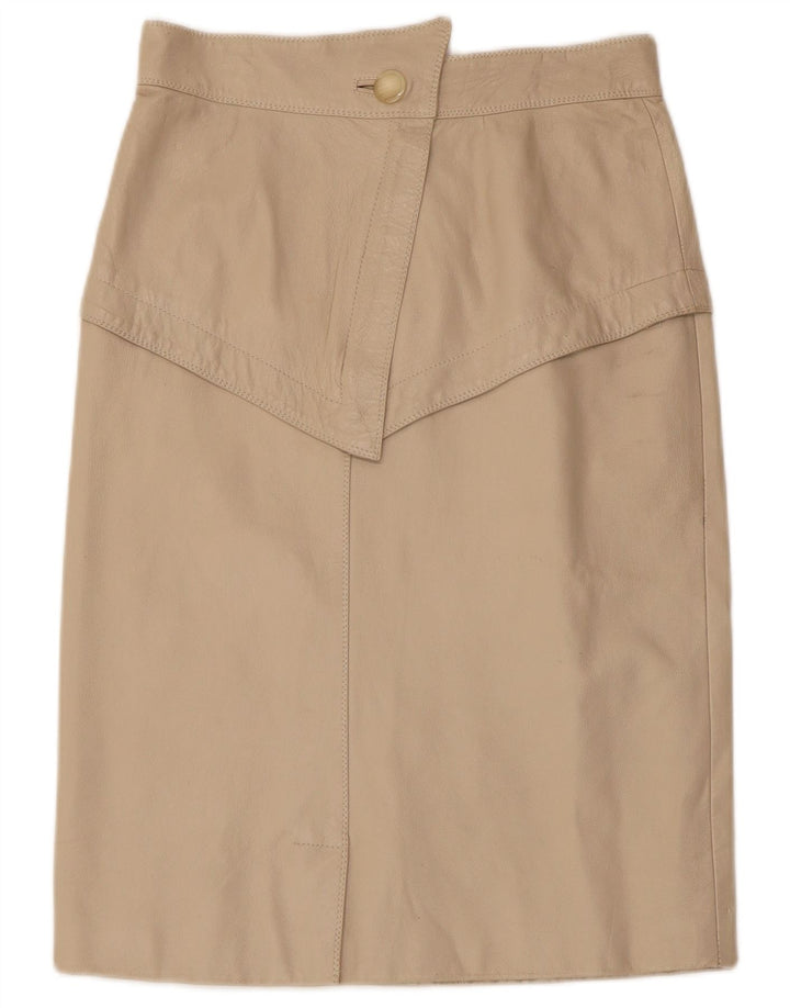 Saia de couro feminina vintage W28 médio bege
