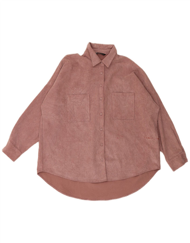 Camisa masculina de veludo cotelê Zara Loose Fit médio rosa poliéster