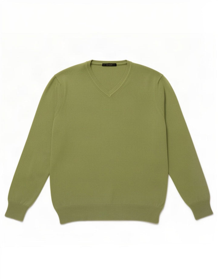 Suéter masculino Zara com decote em V grande algodão verde