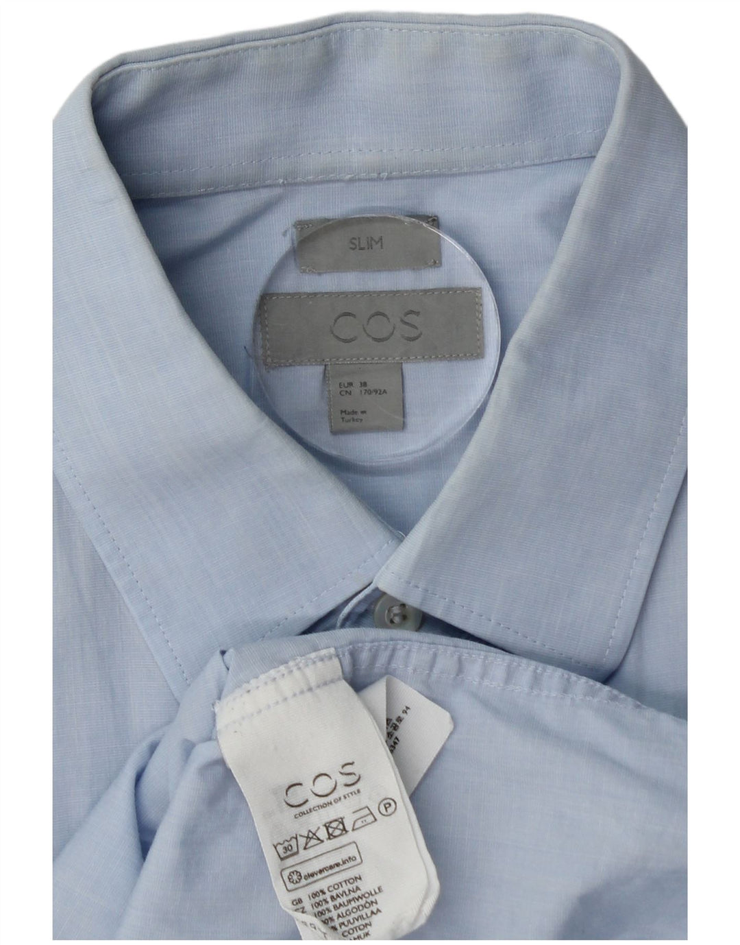 Camisa masculina slim COS tamanho 38 algodão azul pequeno