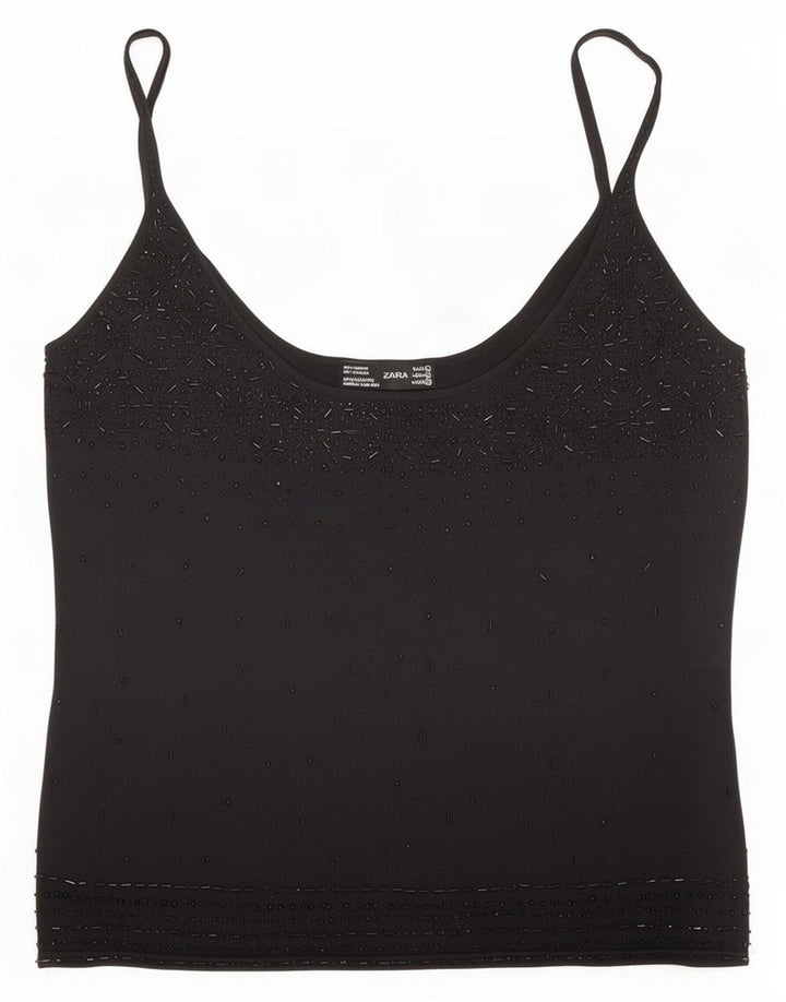 Zara Womens Cami Top Reino Unido 14 Grande Rayon Preto