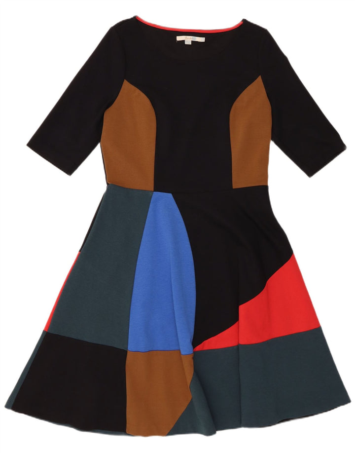 Vestido feminino boden evasê uk 14 grande algodão colorblock multicolorido