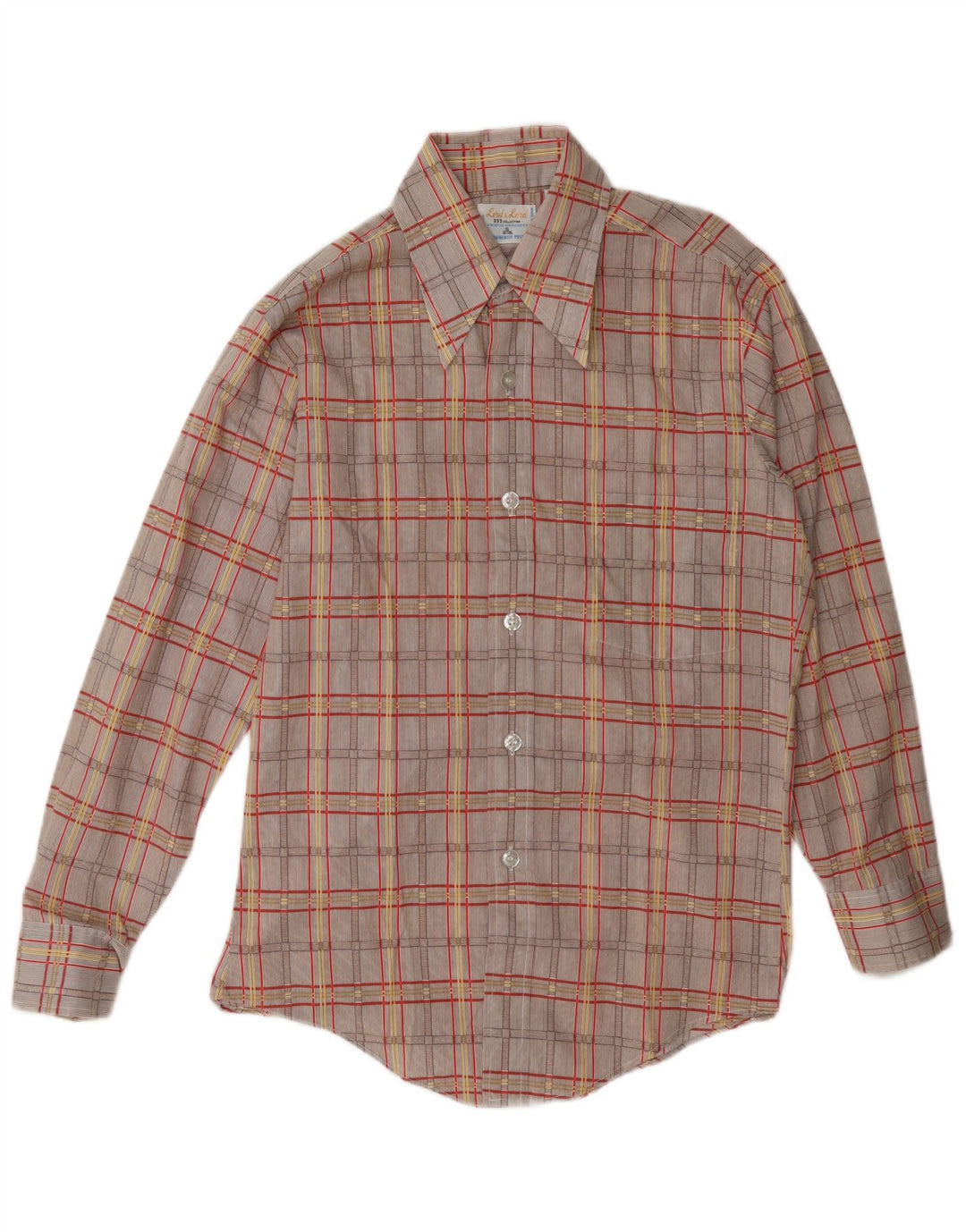 Camisa masculina vintage tamanho 14 1/2 algodão xadrez marrom pequeno