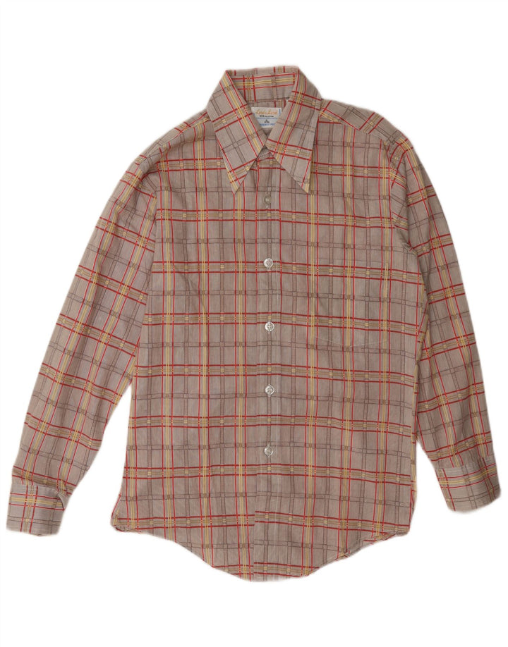Camisa masculina vintage tamanho 14 1/2 algodão xadrez marrom pequeno
