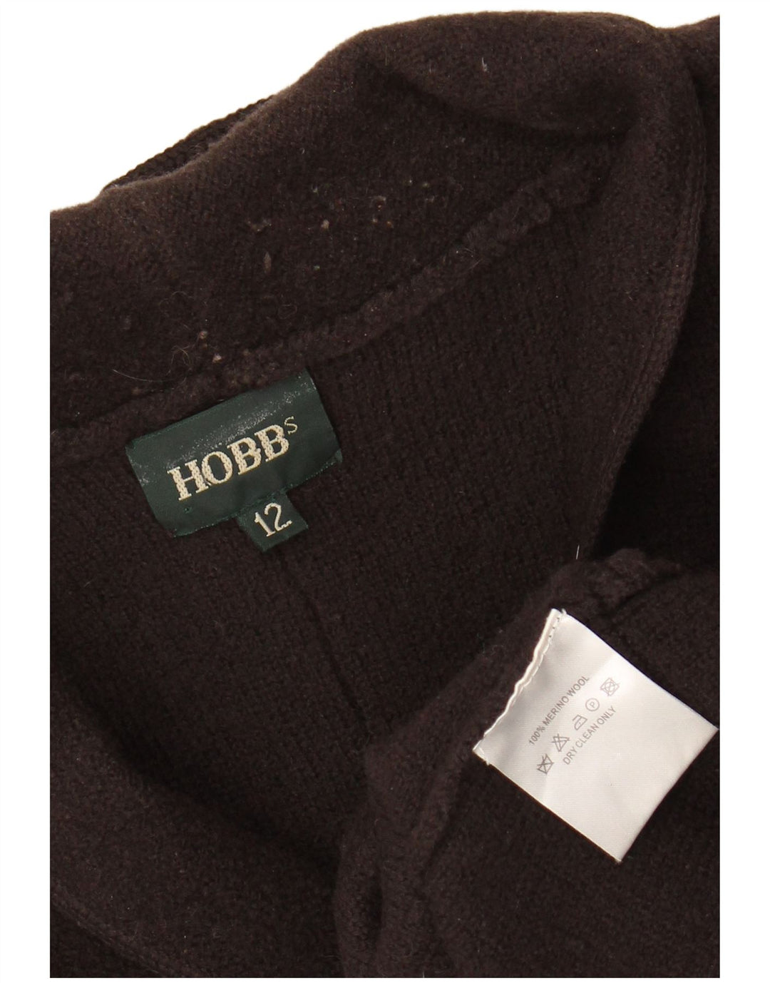 Suéter feminino Hobbs Crop Cardigan Reino Unido 12 lã Merino marrom médio