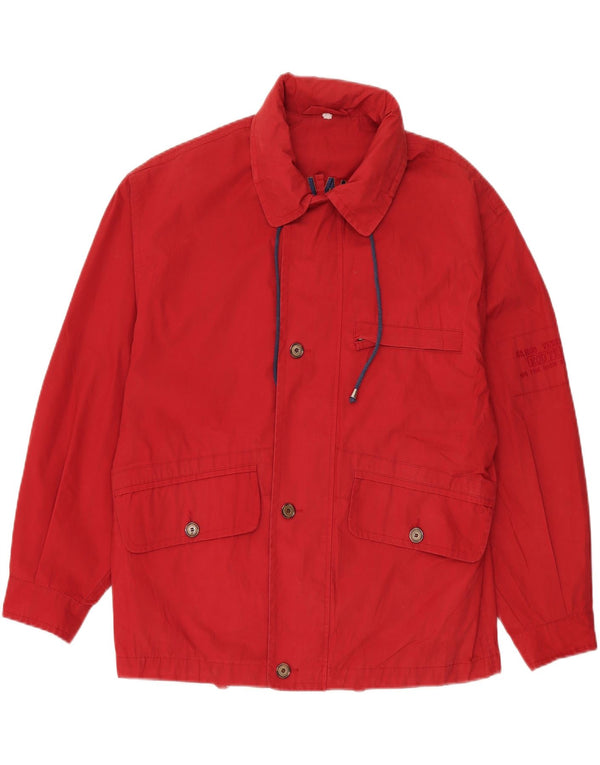 Jaqueta utilitária de ajuste fraco com capuz para homens vintage poliéster vermelho pequeno Reino Unido 36