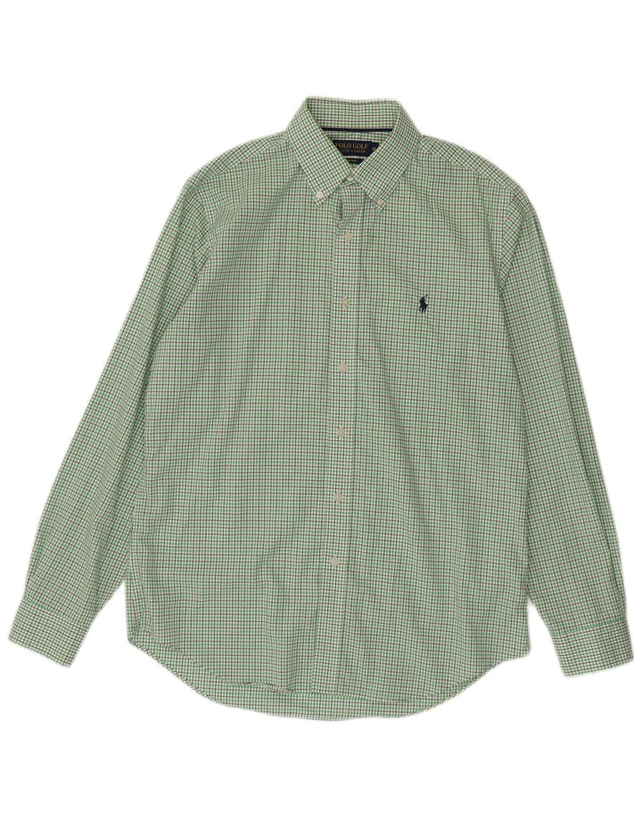 Polo Ralph Lauren Camisa masculina de algodão xadrez verde médio