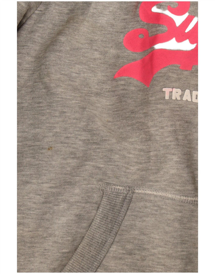 Superdry feminino gráfico moletom com capuz UK 16 grande poliéster cinza