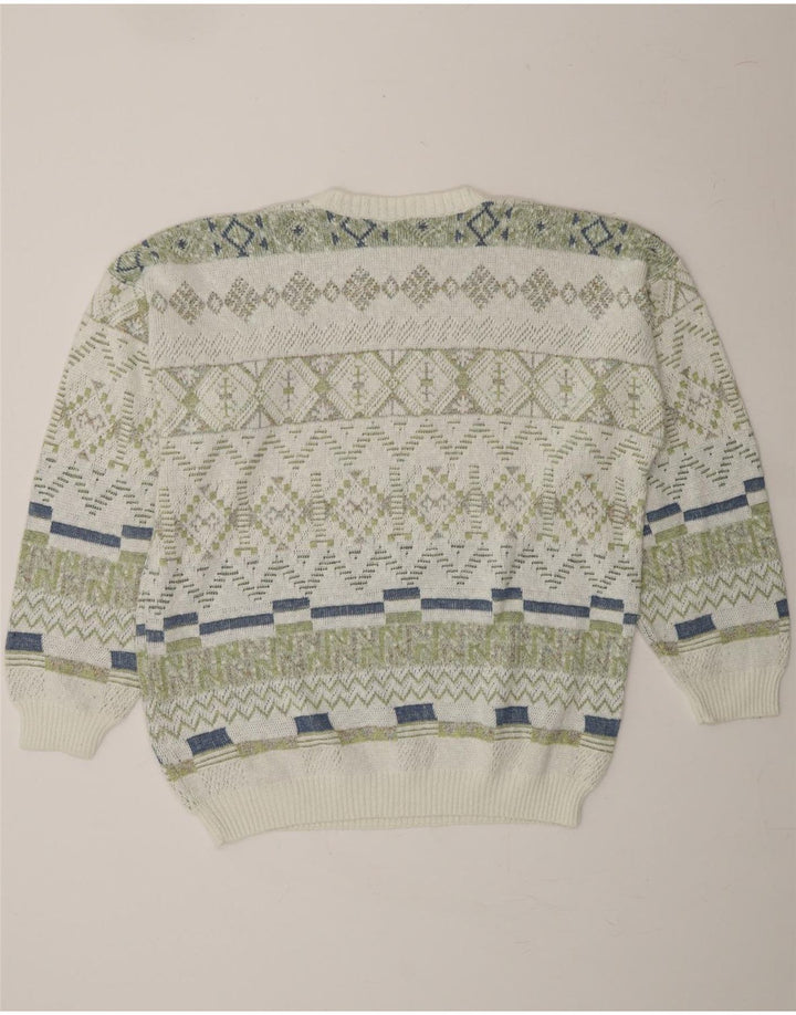 VINTAGE Mens Crew Neck Jumper Sweater XL White Geometric Cotton Vintage Vintage and Second-Hand Vintage from Messina Hembry 