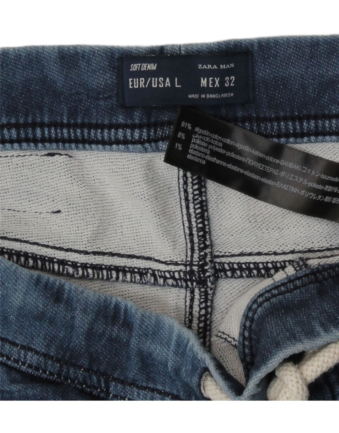 Zara Shorts Masculino Grande W32 Azul Algodão