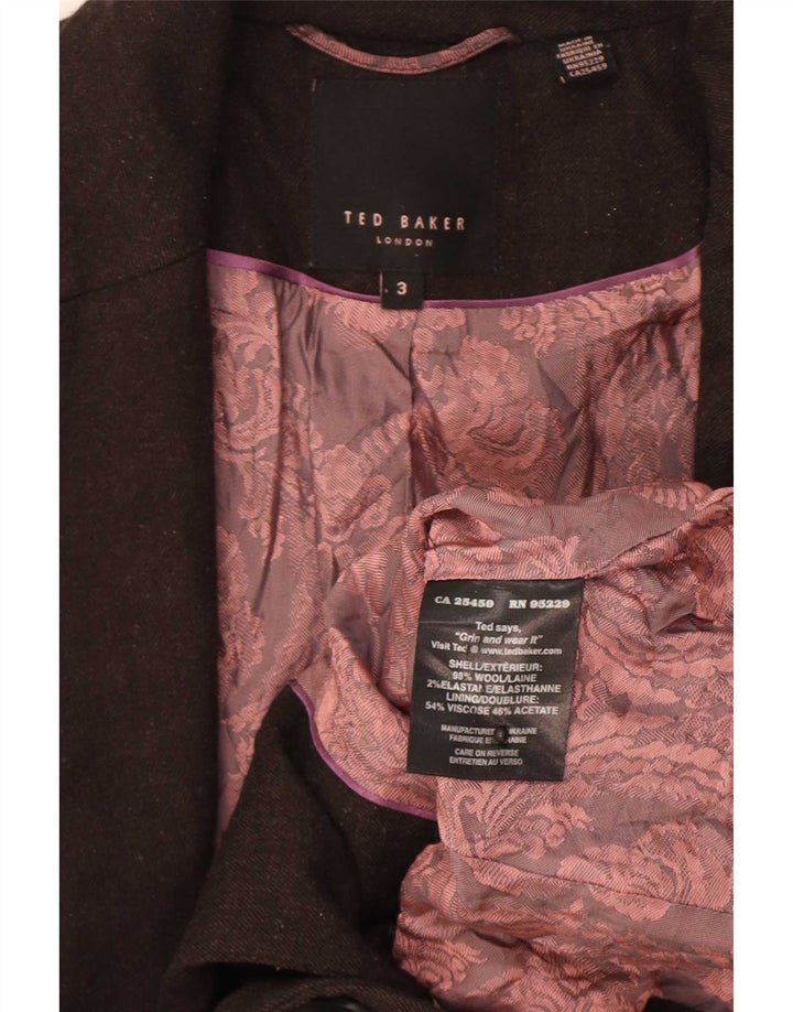 Jaqueta blazer feminina de 1 botão Ted Baker tamanho 3 lã marrom médio