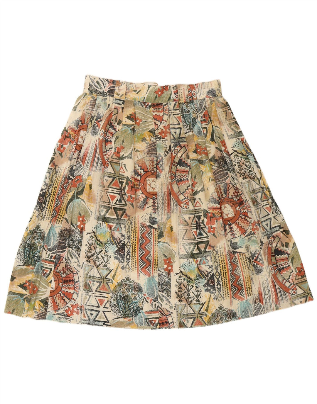 Saia plissada feminina VINTAGE UK 16 grande W32 multicolorida geométrica