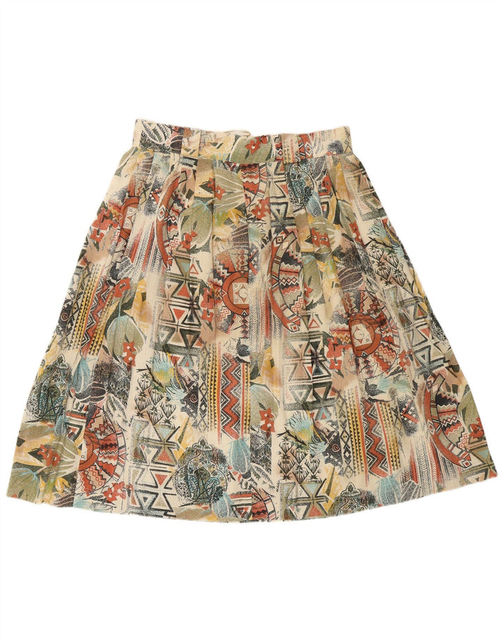 Saia plissada feminina VINTAGE UK 16 grande W32 multicolorida geométrica