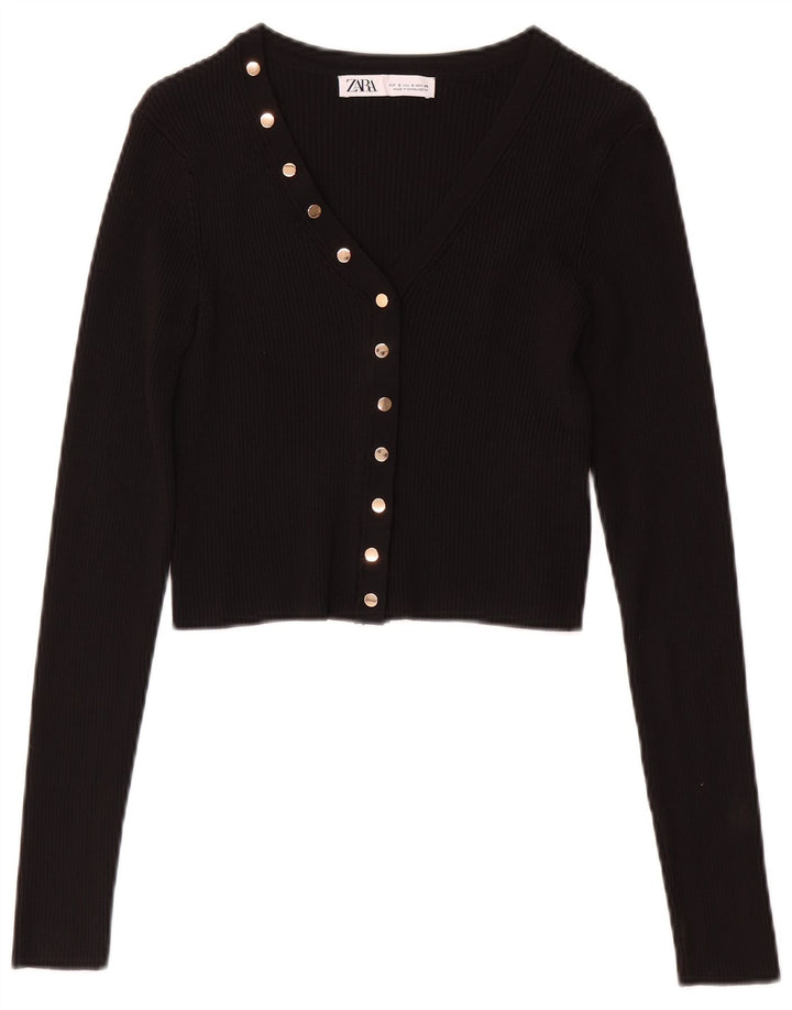 Cardigan feminino de manga comprida Zara UK 8 pequeno preto poliamida