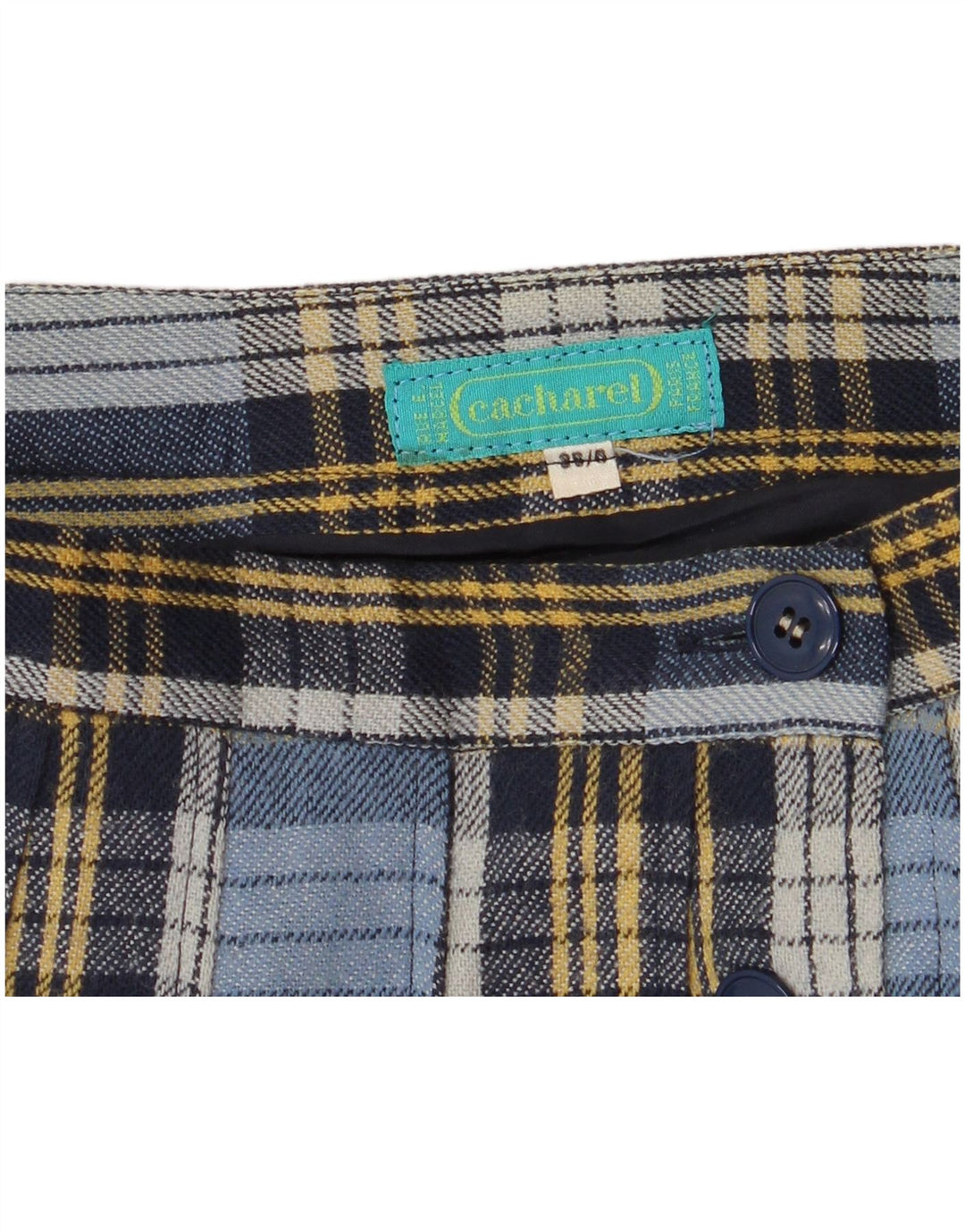 Saia plissada feminina Cacharel W24 XS poliéster xadrez azul