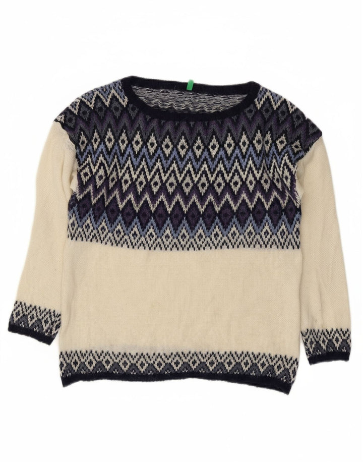 Suéter feminino BENETTON com gola canoa UK 14 médio off white