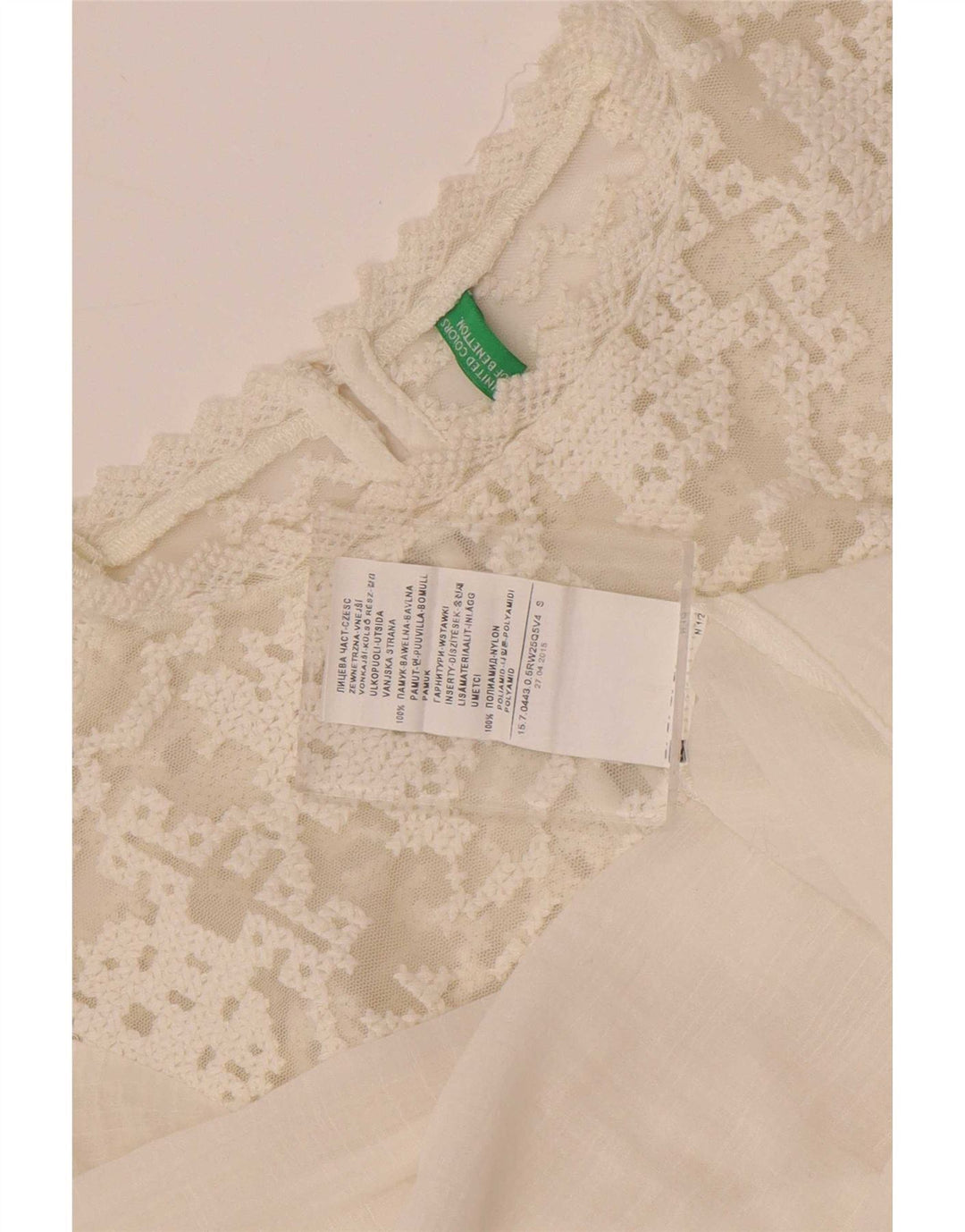 Blusa feminina de manga comprida Benetton UK 10 algodão branco pequeno