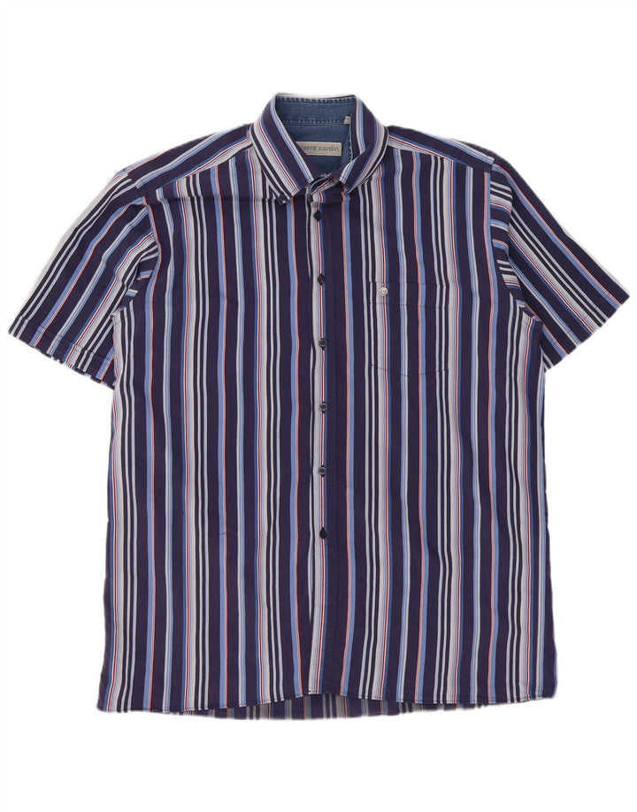 PIERRE CARDIN Camisa masculina de manga curta XL listrada azul marinho