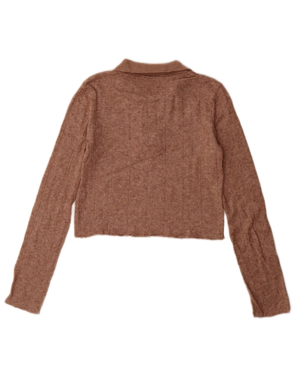 Suéter feminino Zara Crop Polo Neck Jumper Reino Unido 10 Pequeno Marrom