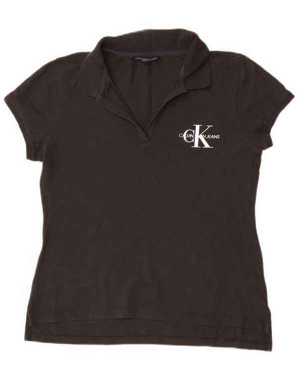 Polo gráfico feminino Calvin Klein Jeans UK 14 algodão preto médio