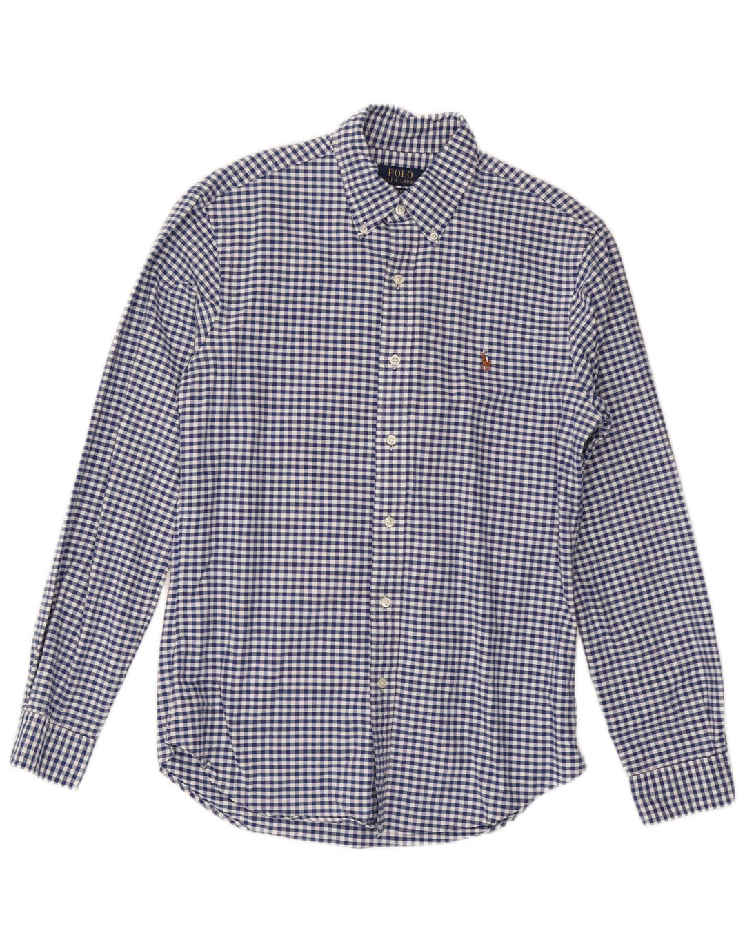 Camisa polo Ralph Lauren masculina slim fit média azul guingão