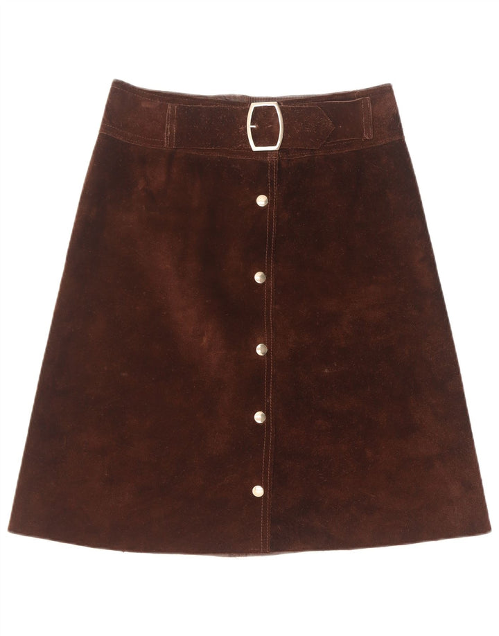 Saia feminina vintage de camurça W28 marrom médio