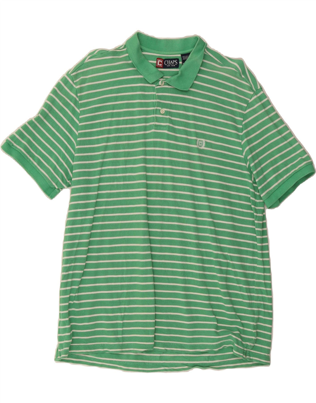 CHAPS Mens Big & Tall Polo Shirt XL Green Striped Cotton Vintage Chaps and Second-Hand Chaps from Messina Hembry 