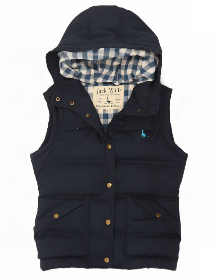 Colete acolchoado com capuz feminino Jack Wills UK 10 pequeno poliéster azul marinho