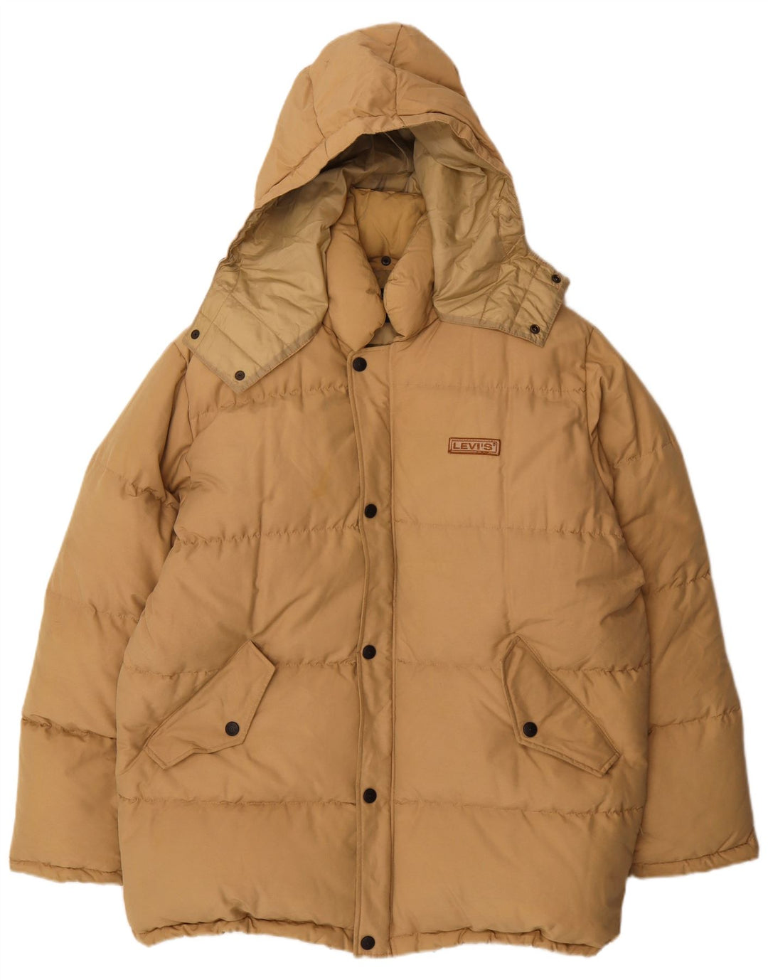 Jaqueta masculina acolchoada com capuz Levi's UK 40 grande bege nylon