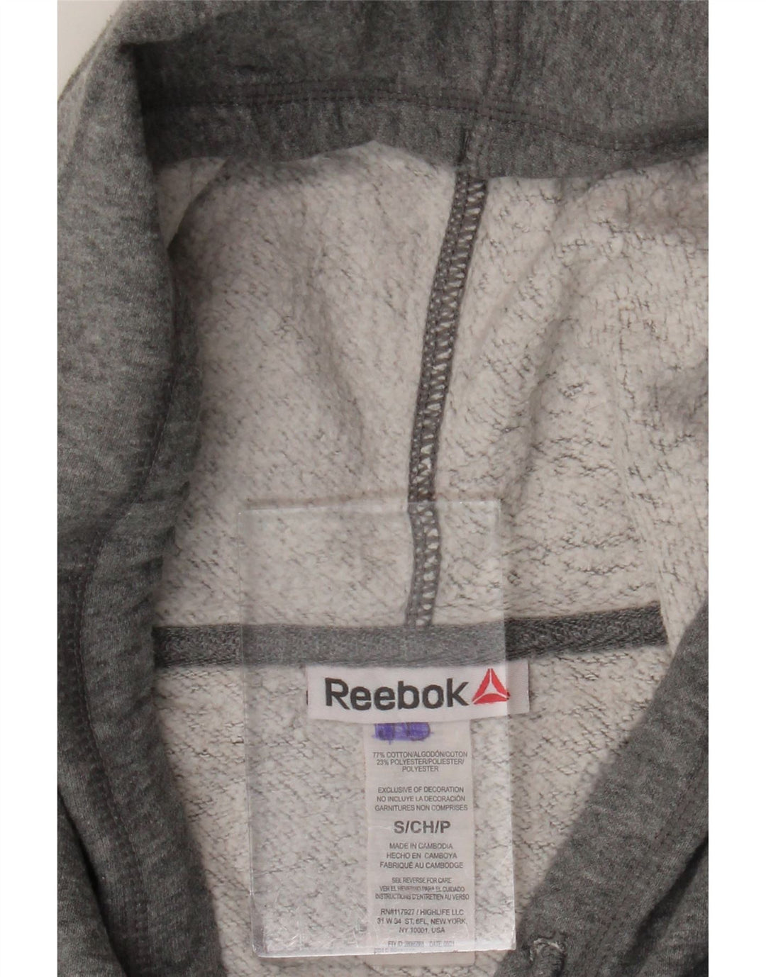 Suéter Reebok masculino com capuz e zíper pequeno algodão cinza