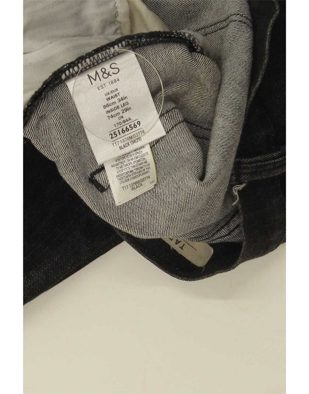 Jeans cônicos masculinos Marks & Spencer W34 L29 algodão azul marinho