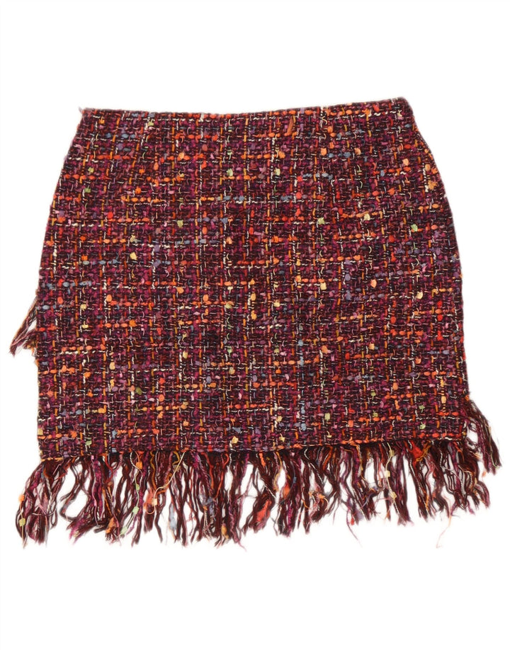 Mini saia feminina Zara pequena W26 acrílico manchado multicolorido