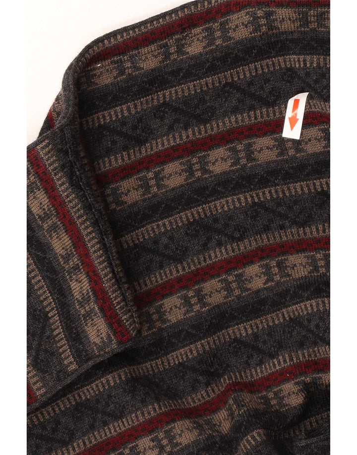 Colete de malha vintage masculino médio cinza Fair Isle Virgin Wool