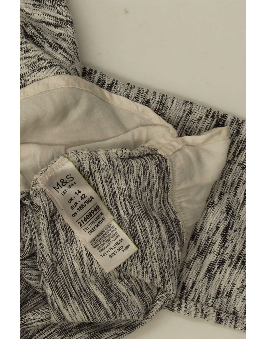Top feminino Marks & Spencer manga 3/4 Reino Unido 14 grande algodão manchado cinza