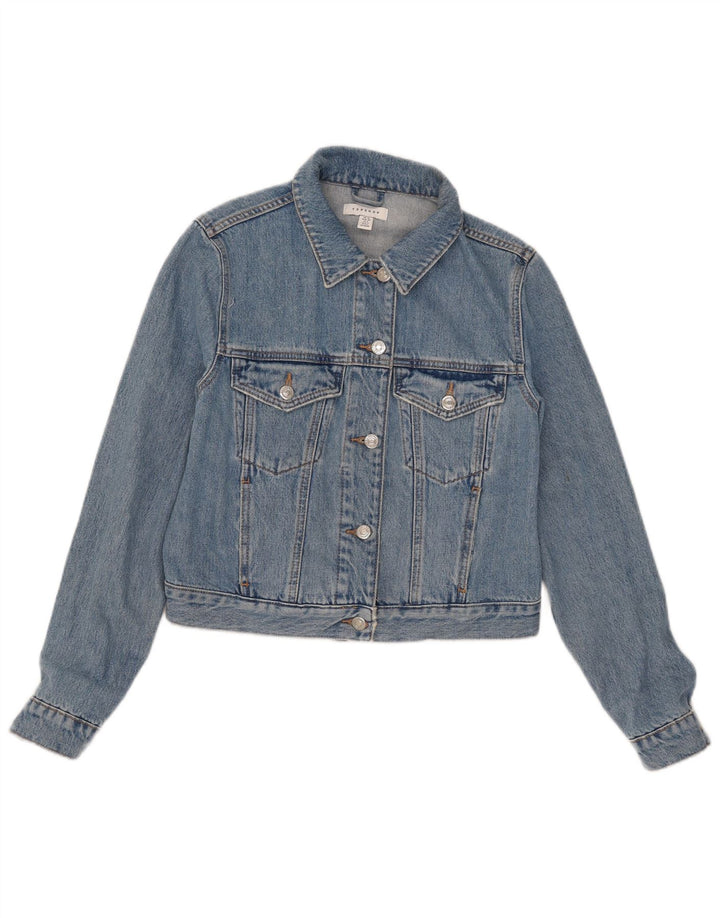 Jaqueta jeans feminina Topshop UK 10 algodão azul pequeno