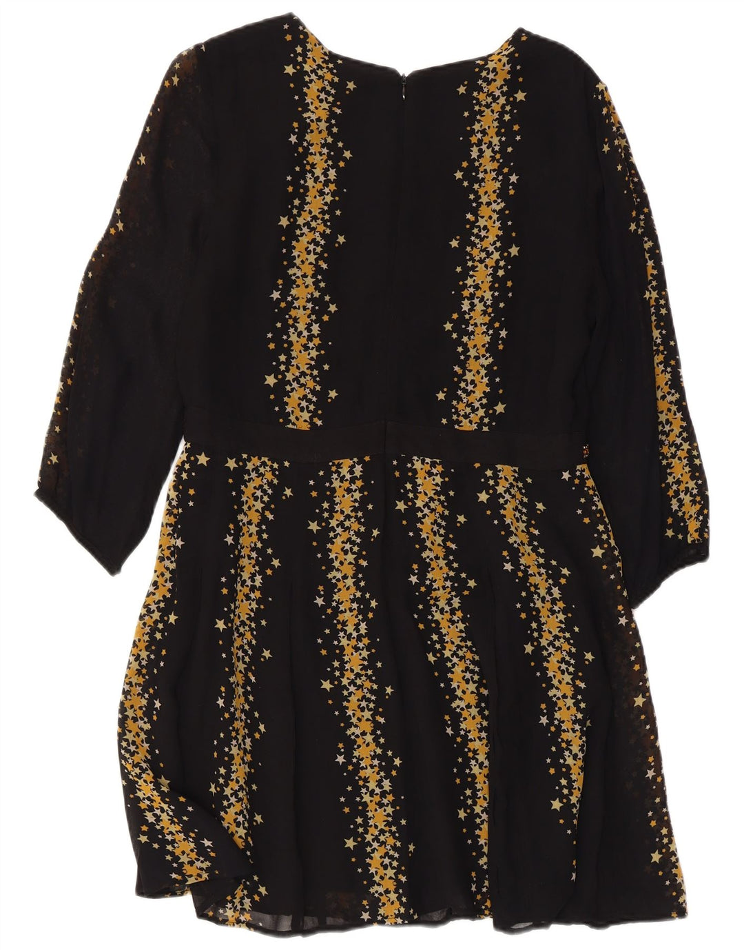 Vestido feminino MONSOON com padrão abstrato manga 3/4 linha A Reino Unido 12 médio preto