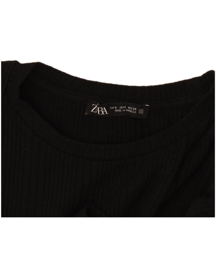 Zara Blusa Feminina Crop Manga Longa Top Reino Unido 10 Pequeno Preto