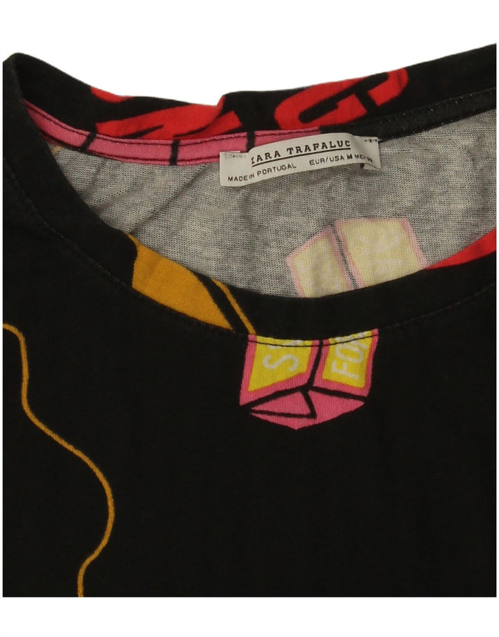 Zara Womens Crop Oversized Graphic T-Shirt Top Reino Unido 14 Médio Preto