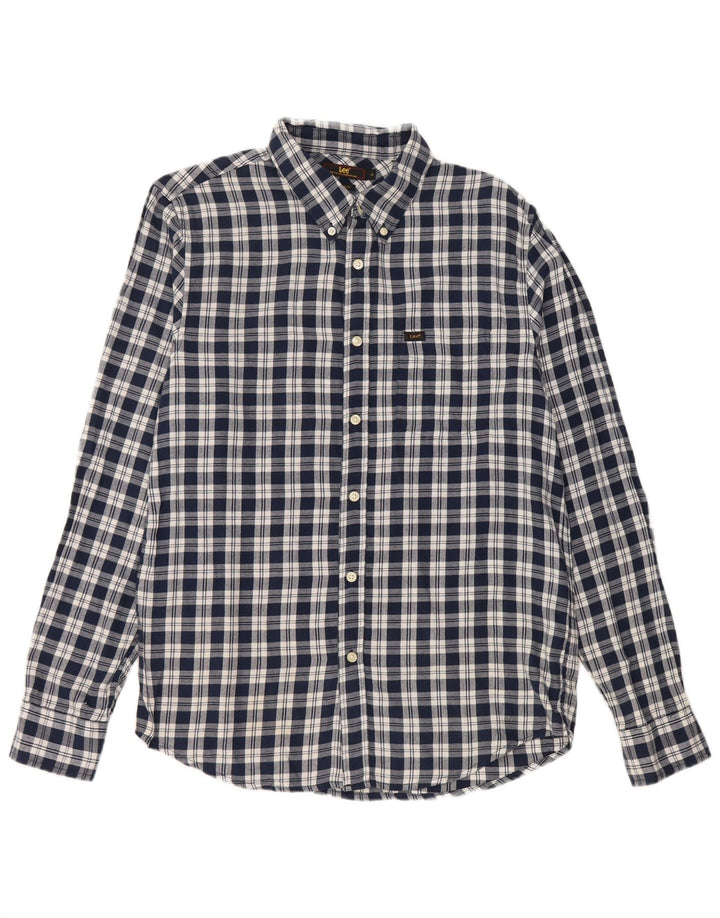 Camisa masculina Lee de flanela de ajuste regular, algodão xadrez médio azul marinho