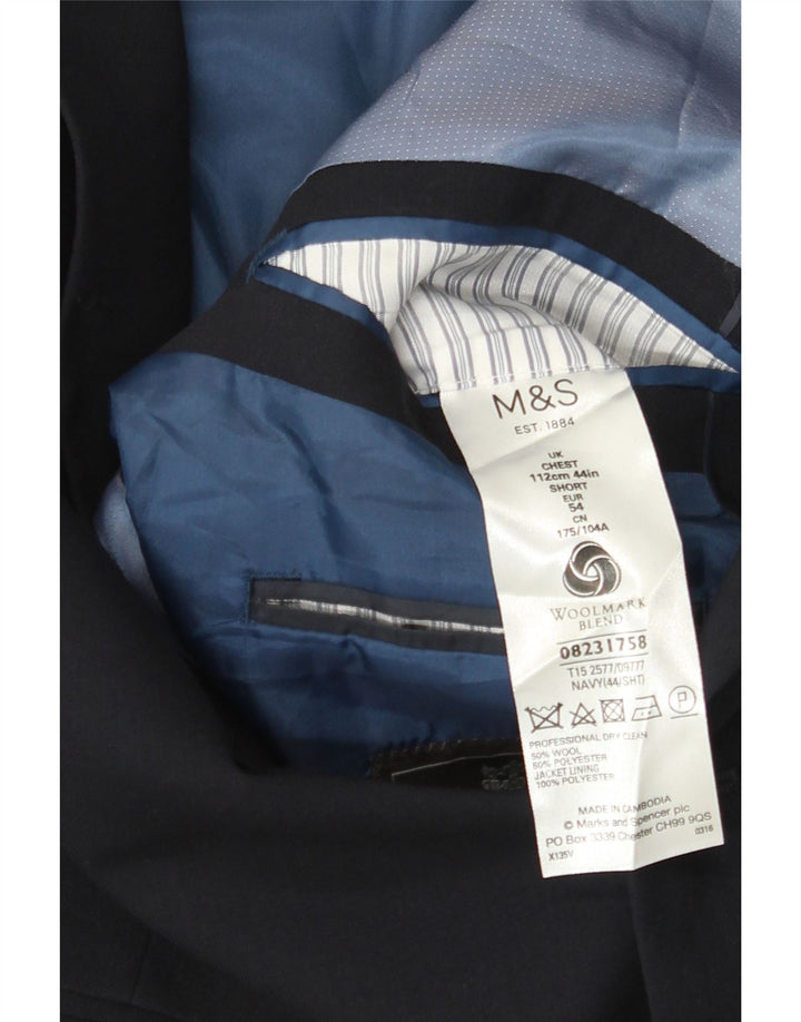 Jaqueta blazer masculina Marks & Spencer curta de 2 botões Reino Unido 44 XL lã azul marinho