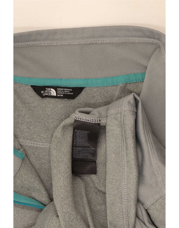 Pulôver masculino The North Face com zíper e gola alta, moletom cinza médio manchado