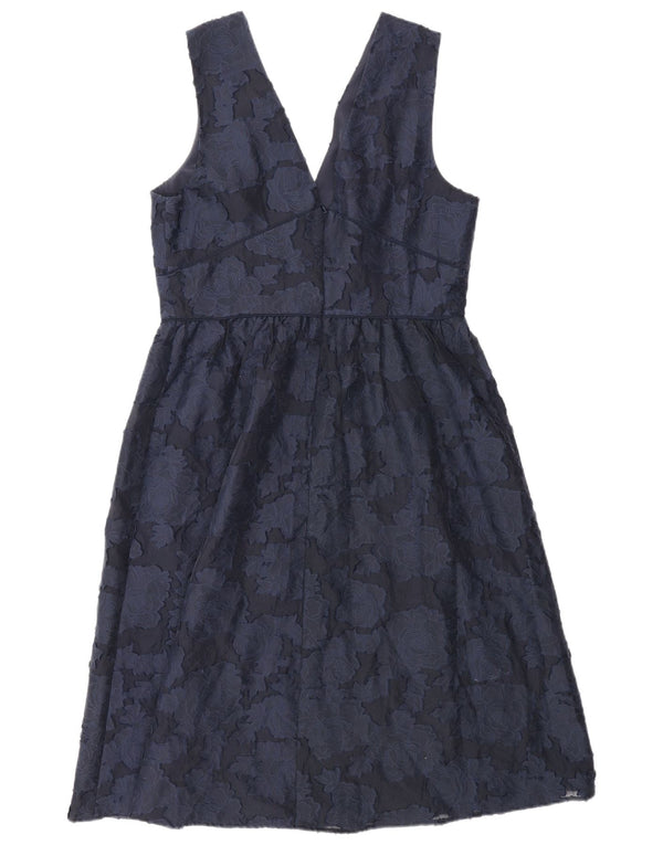 Vestido feminino Warehouse Empire UK 14 grande algodão floral azul marinho