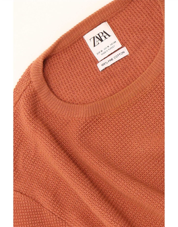 Zara Suéter masculino com gola redonda e algodão laranja médio