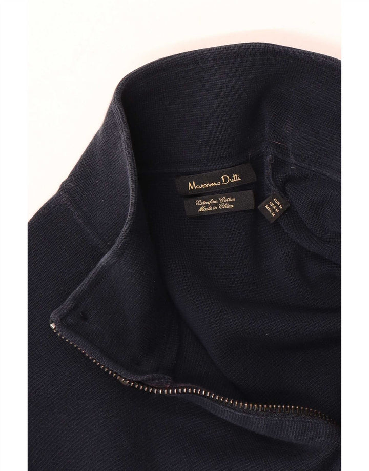 Suéter cardigã masculino Massimo Dutti de algodão azul marinho médio