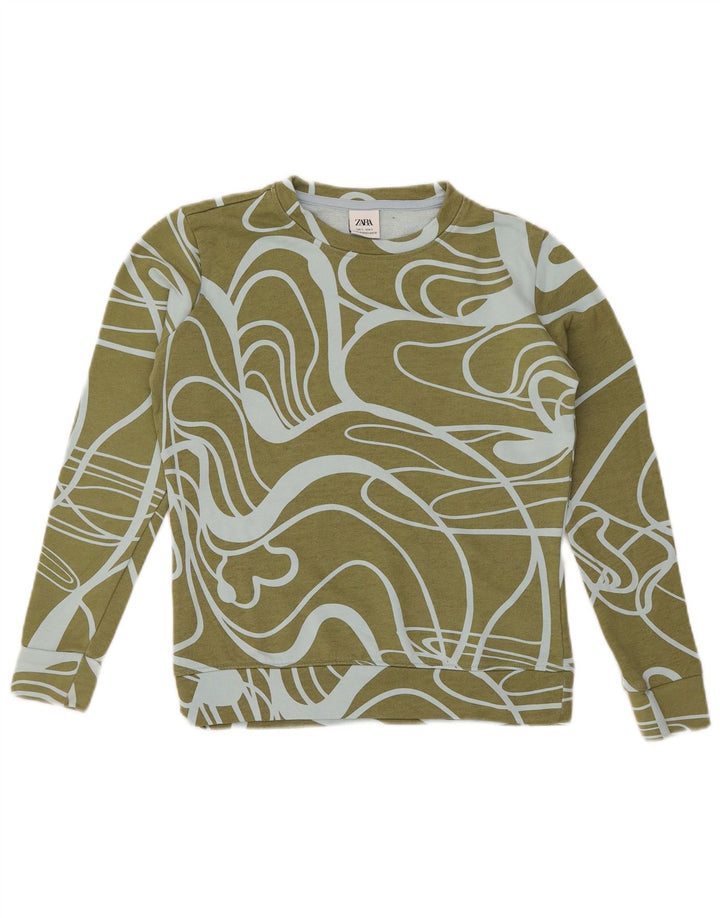 Moletom feminino Zara com estampa abstrata oversized jumper Reino Unido 10 pequeno cáqui