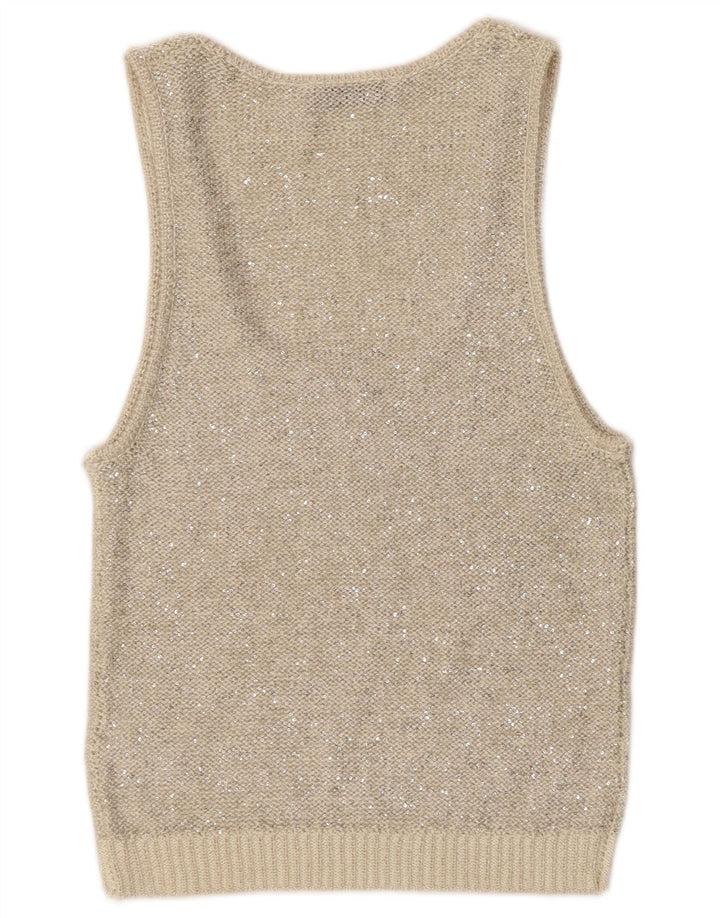 Zara Womens Knit Vest Top UK 12 Poliéster Cinza Médio